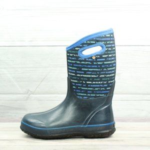 BOGS Boys K Classic Black Blue Stripe Waterproof Pull On Rain Boots Size 6 / 39